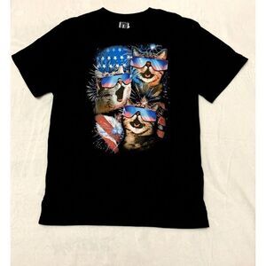 Cat T-Shirt USA XXL Black Stars Stripes Graphic Patriotic